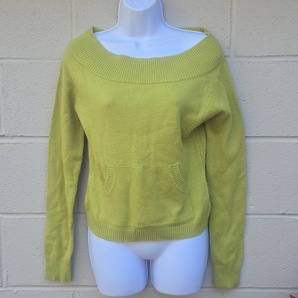 Airport- Women's- Green- Off the Shoulder Cardigan- Handwarmer Pocket- Large